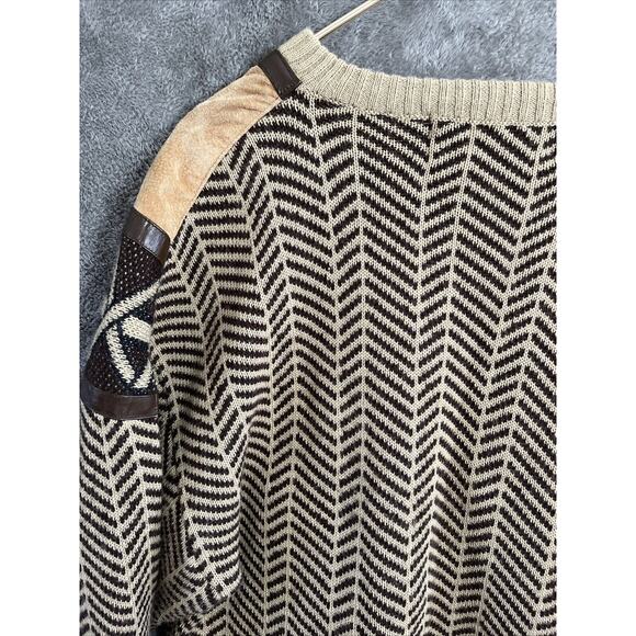 Deerskin Trading Post Sweater Large Wool Suede Brown V Neck Southwestern Vtg - Picture 10 of 16
